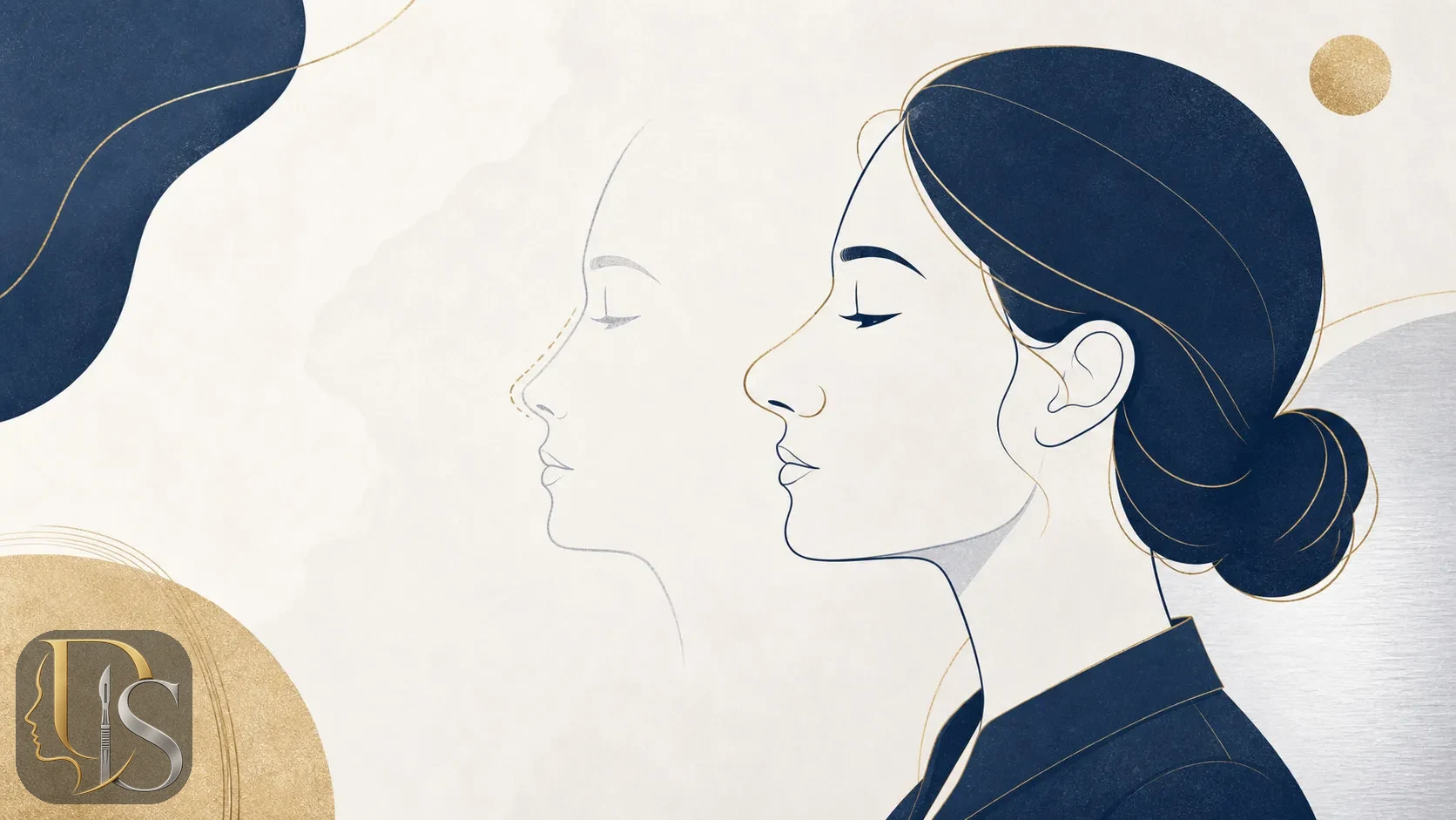 Abstract illustration comparing three nose profiles side by side: natural, semi-fantasy, and fantasy style