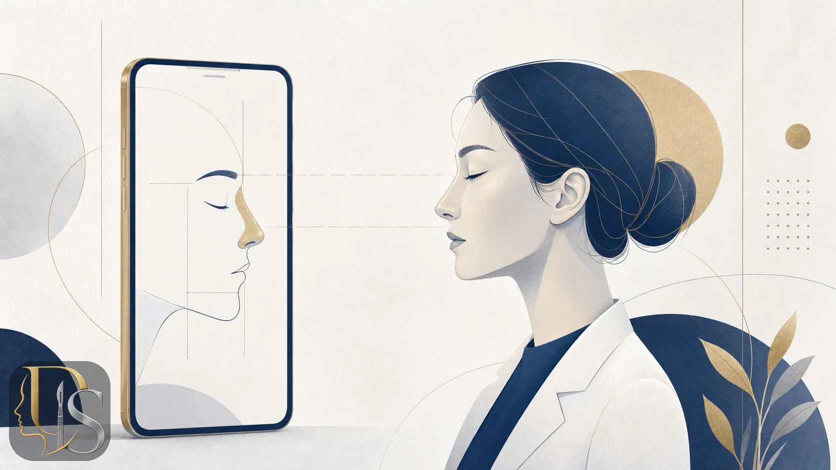 Abstract illustration of a female and a male nose profile side by side for comparison