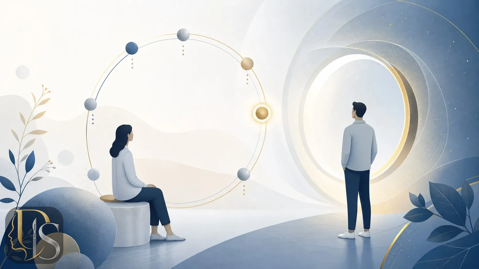 Abstract illustration of a medical follow-up file and a periodic breast implant check-up schedule