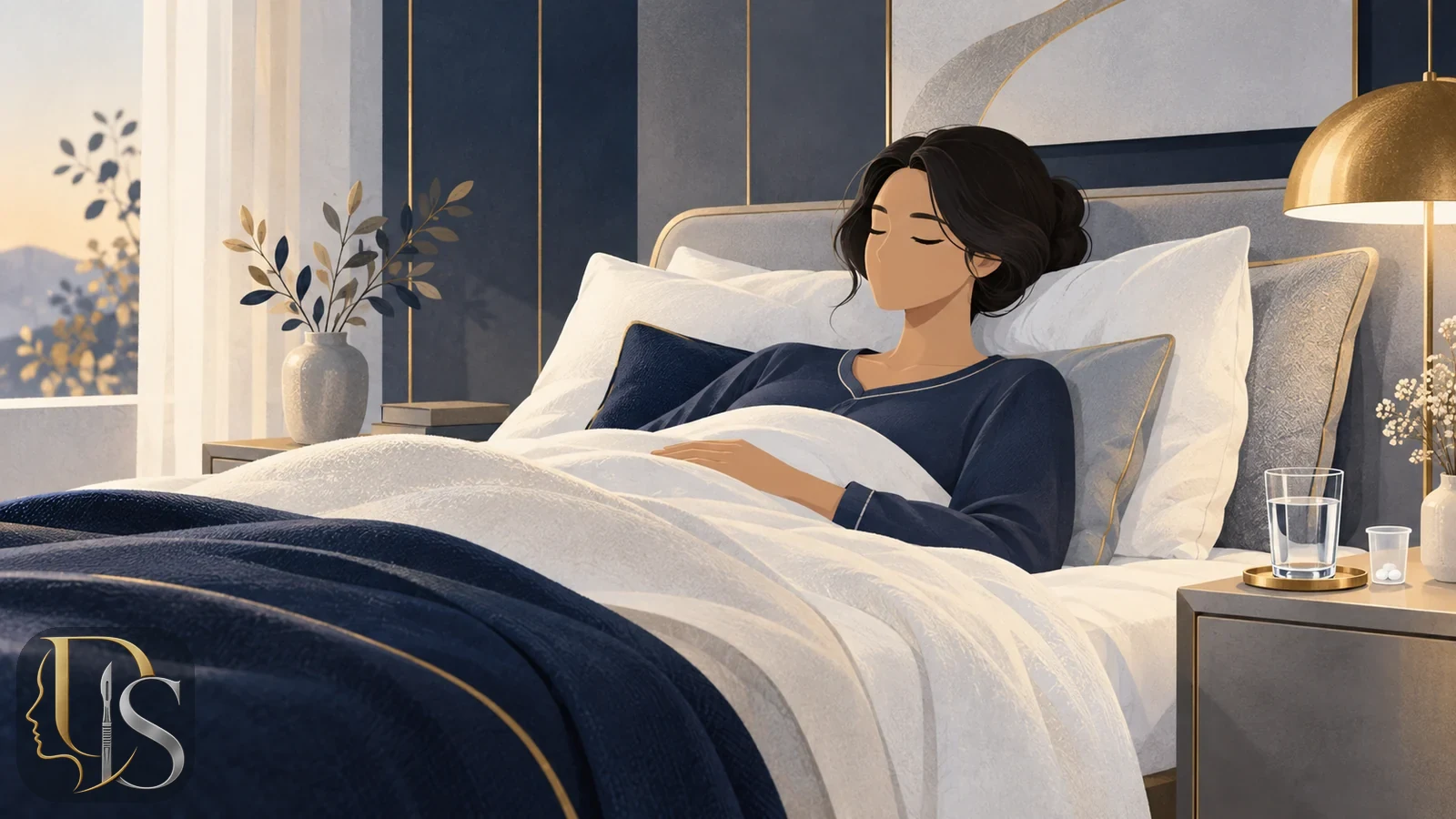 Resting with the head elevated and drinking water during nasal recovery