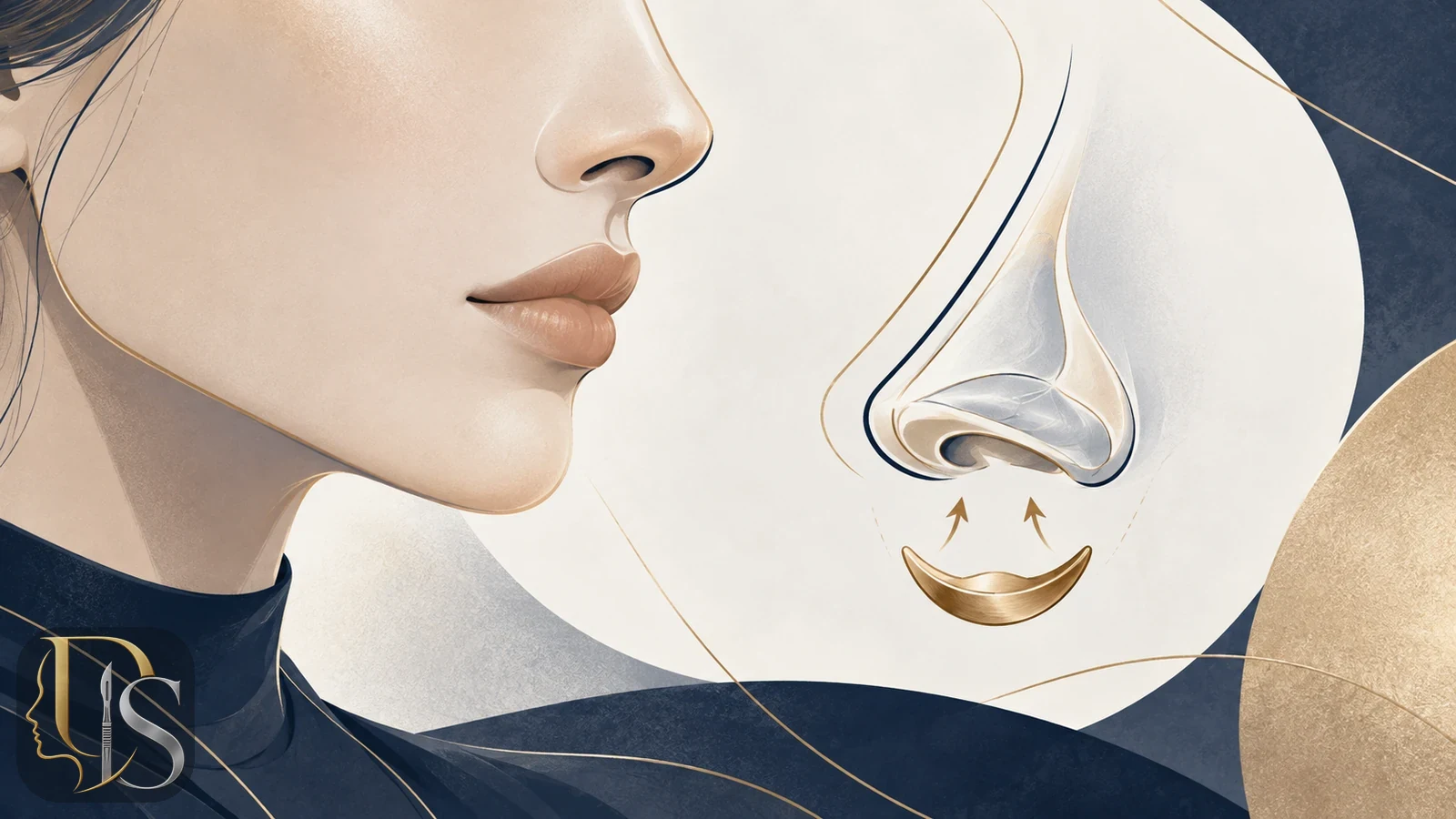 نمای انتزاعی پیوند غضروف زیر نوک بینی برای حمایت ساختاری