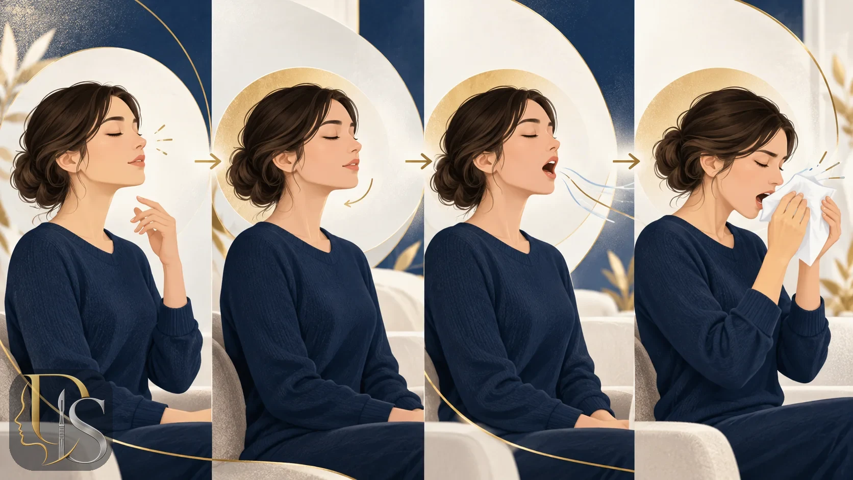 Step-by-step response when a sneeze starts after nose surgery